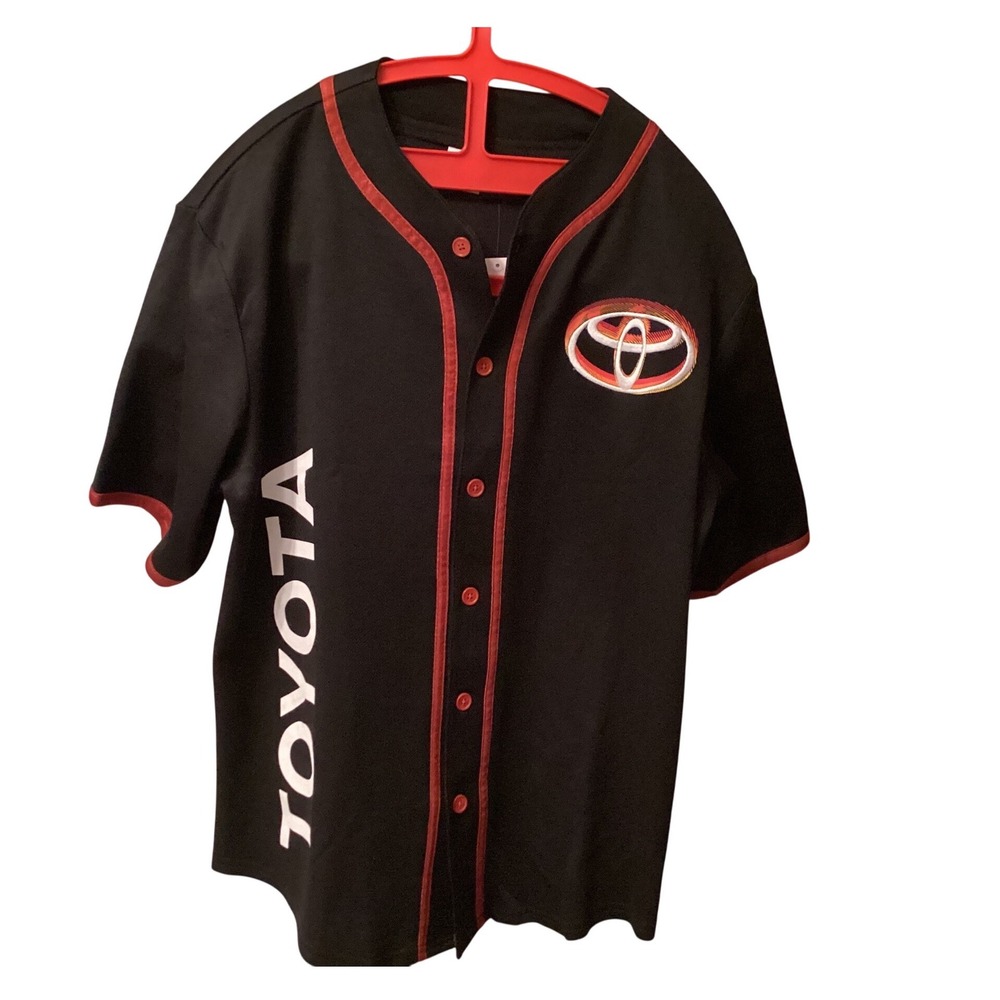 Toyota Baseball Jersey Black Red Short Sleeve Button Up Racing Shirt Small NWT